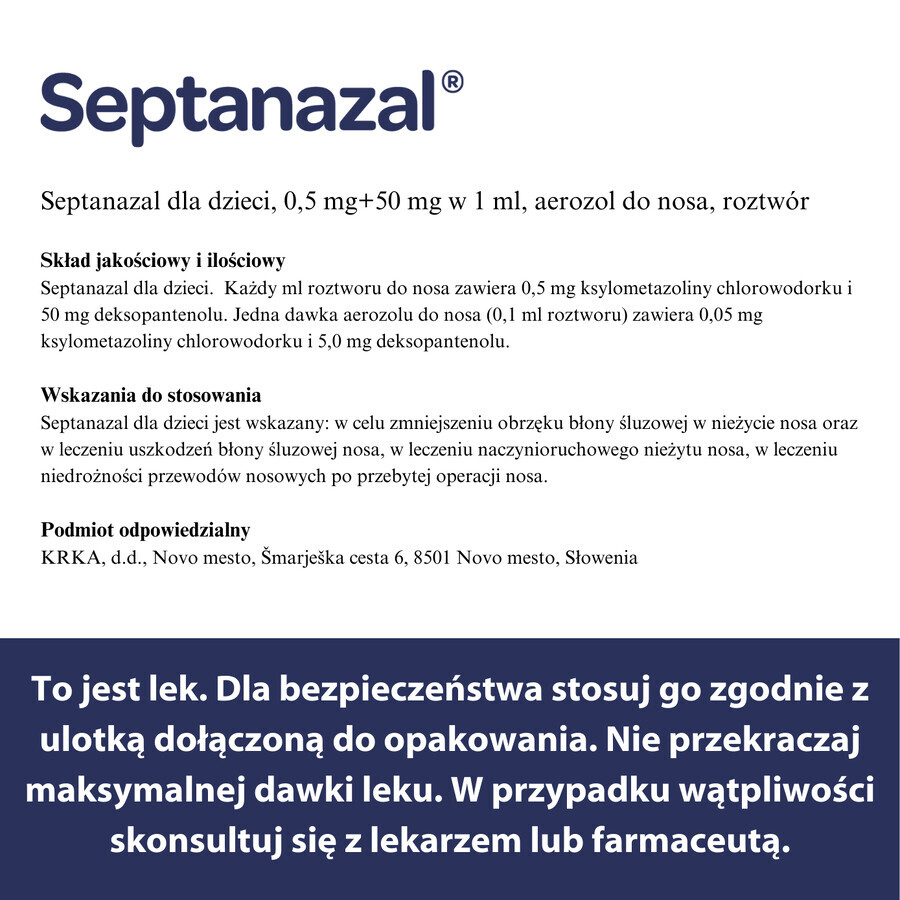 SeptaNasal for children (0.5 mg + 50 mg)/ml, nasal spray, age 2 to 6 years, 10 ml