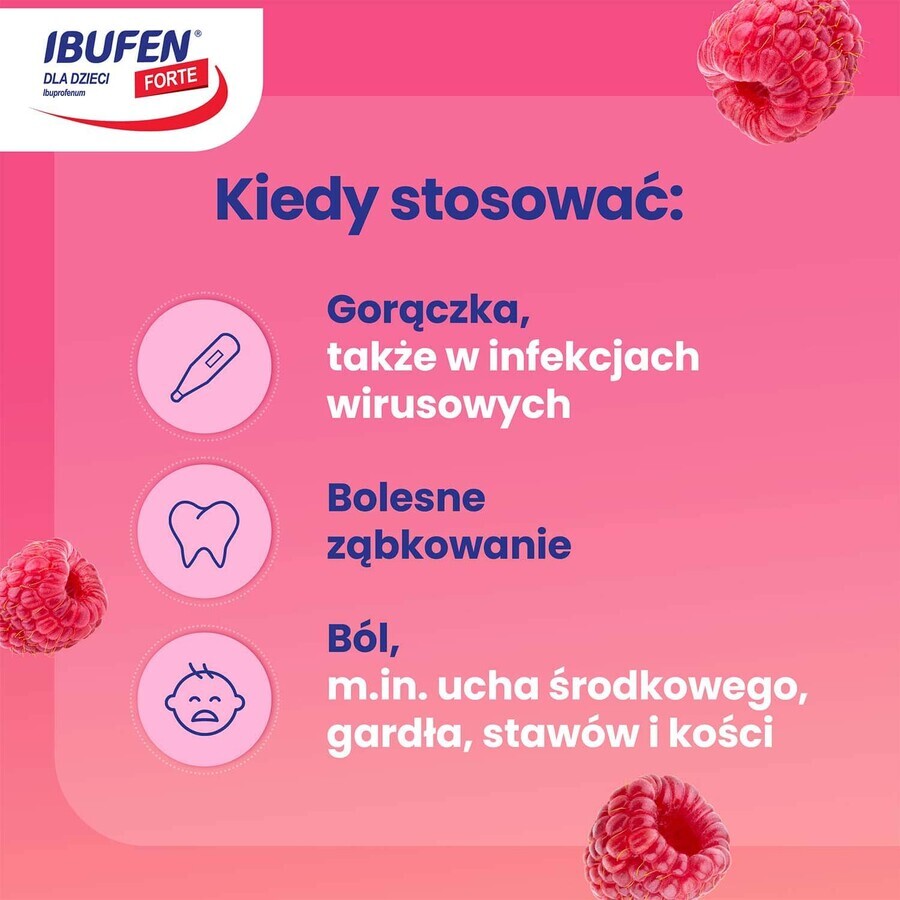 Ibufen für Kinder Forte Himbeergeschmack 200 mg/ 5ml, Suspension zum Einnehmen ab 3 Monaten, 100ml