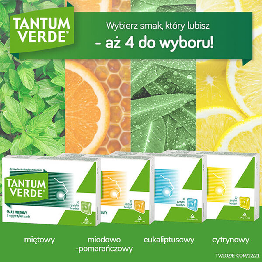 Tantum Verde 3 mg, Honig-Orangen-Geschmack, 30 harte Lutschtabletten