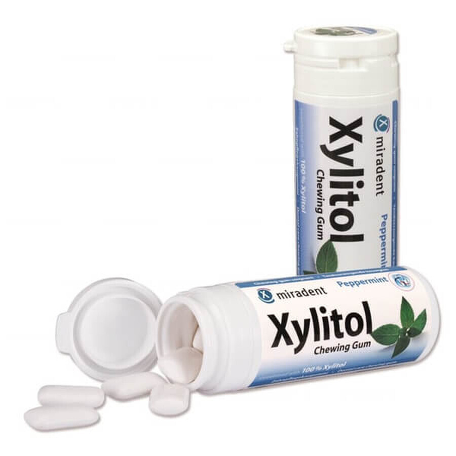 Miradent Xylitol, Kaugummi mit Xylitol, Pfefferminzgeschmack, 30 Stück