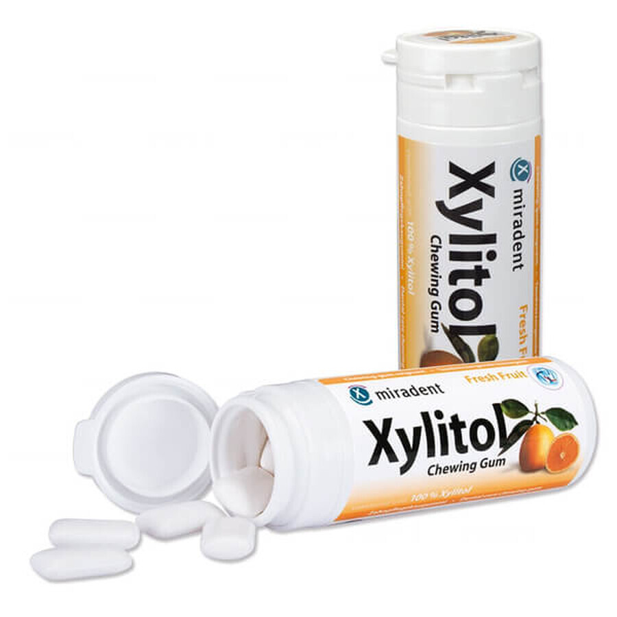 Miradent Xylitol, Kaugummi mit Xylitol, Zitrusfruchtgeschmack, 30 Stück