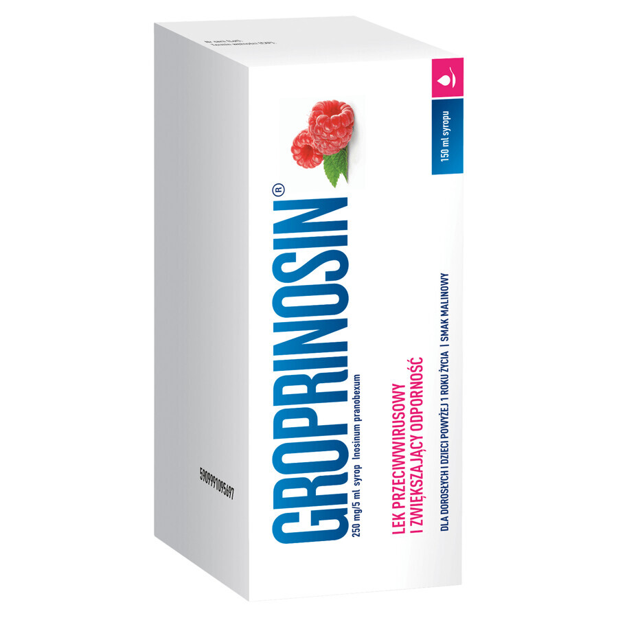 Groprinosin 250 mg/ 5ml, Sirup für Kinder ab 1 Jahr und Erwachsene, Himbeergeschmack, 150 ml