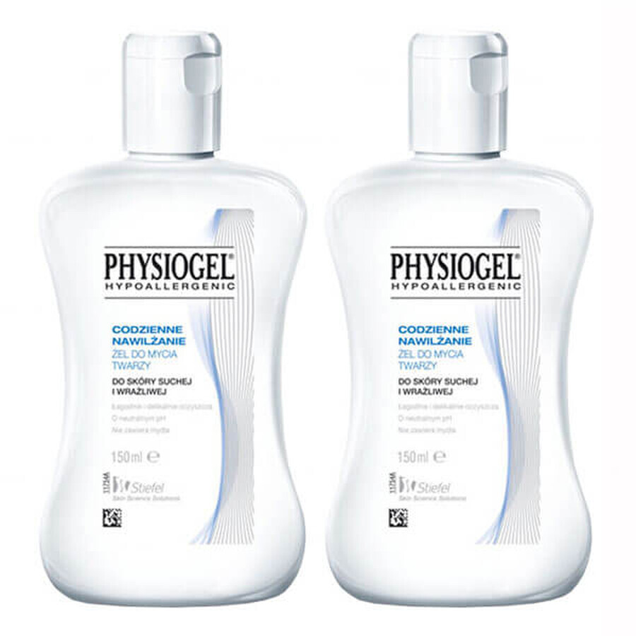 Physiogel Daily Moisturising Set, Gesichtswaschgel, trockene und empfindliche Haut, 2 x 150ml