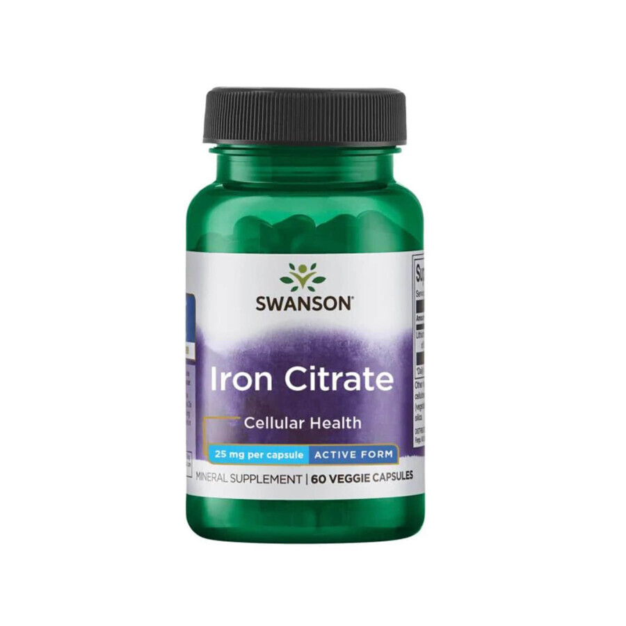 Swanson Iron Citrate, Iron 25mg, 60 Vegetarian Capsules