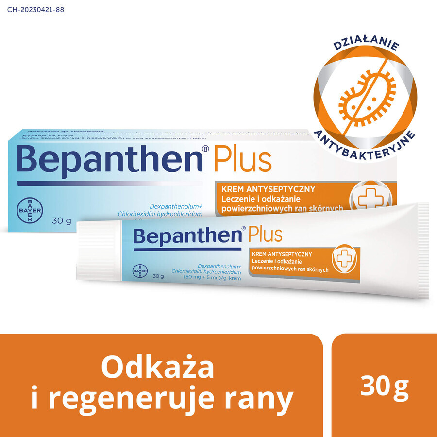 Bepanthen Plus (50 mg + 5 mg)/g, antiseptische Creme für Wunden, 30 g