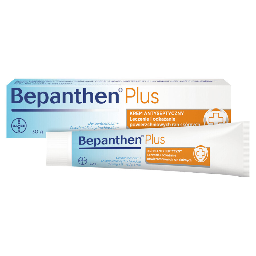 Bepanthen Plus (50 mg + 5 mg)/g, antiseptische Creme für Wunden, 30 g