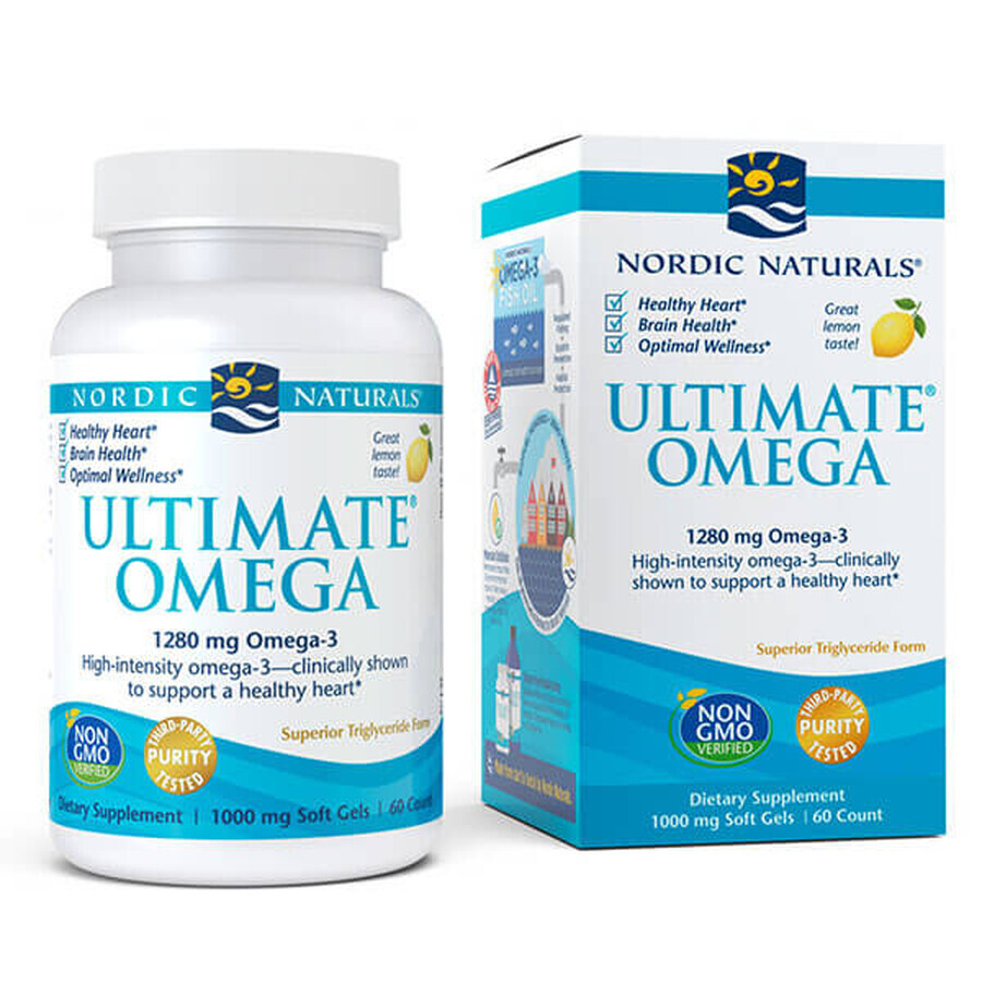 Nordic Naturals Ultimate Omega, aromă de lămâie, 60 capsule