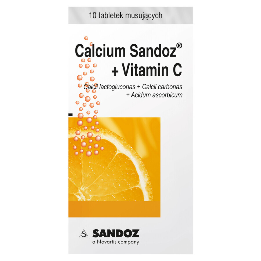 Calcium Sandoz + Vitamina C 260 mg + 1000 mg, Orangengeschmack, 10 Brausetabletten