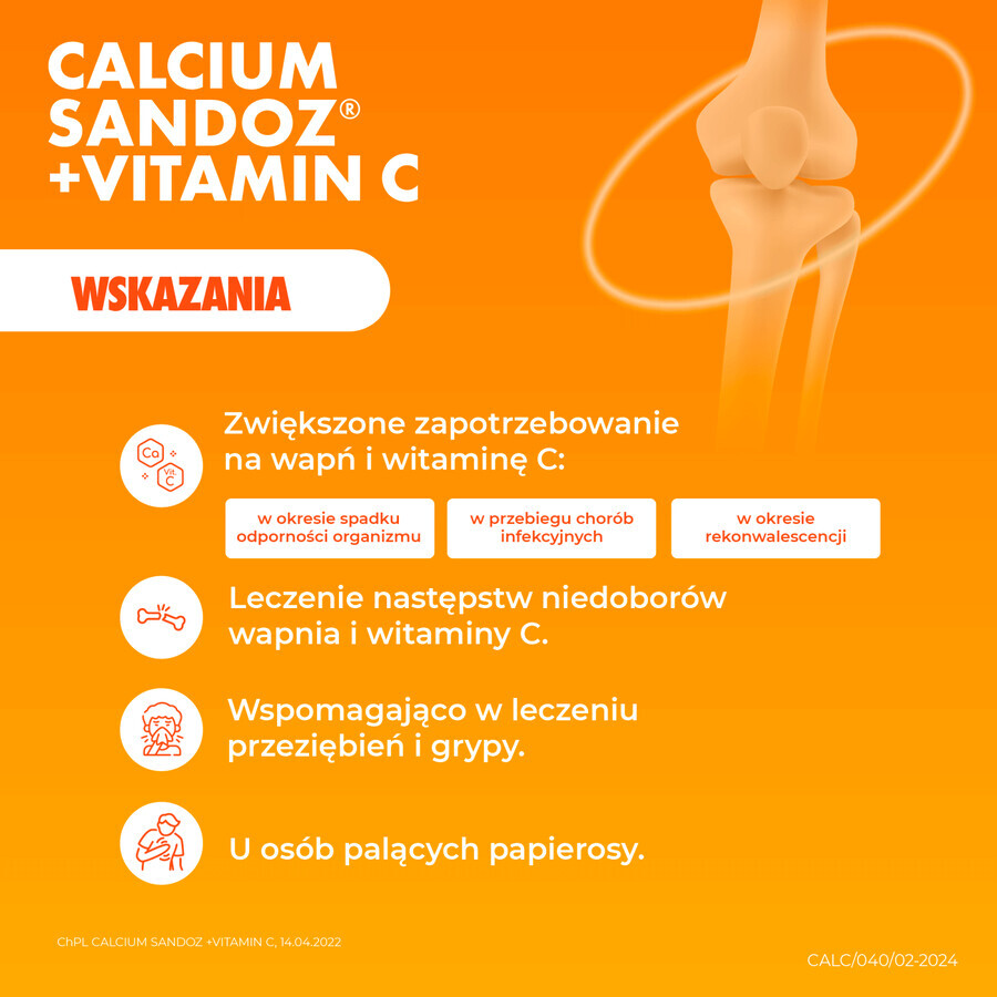 Calcium Sandoz + Vitamina C 260 mg + 1000 mg, Orangengeschmack, 10 Brausetabletten