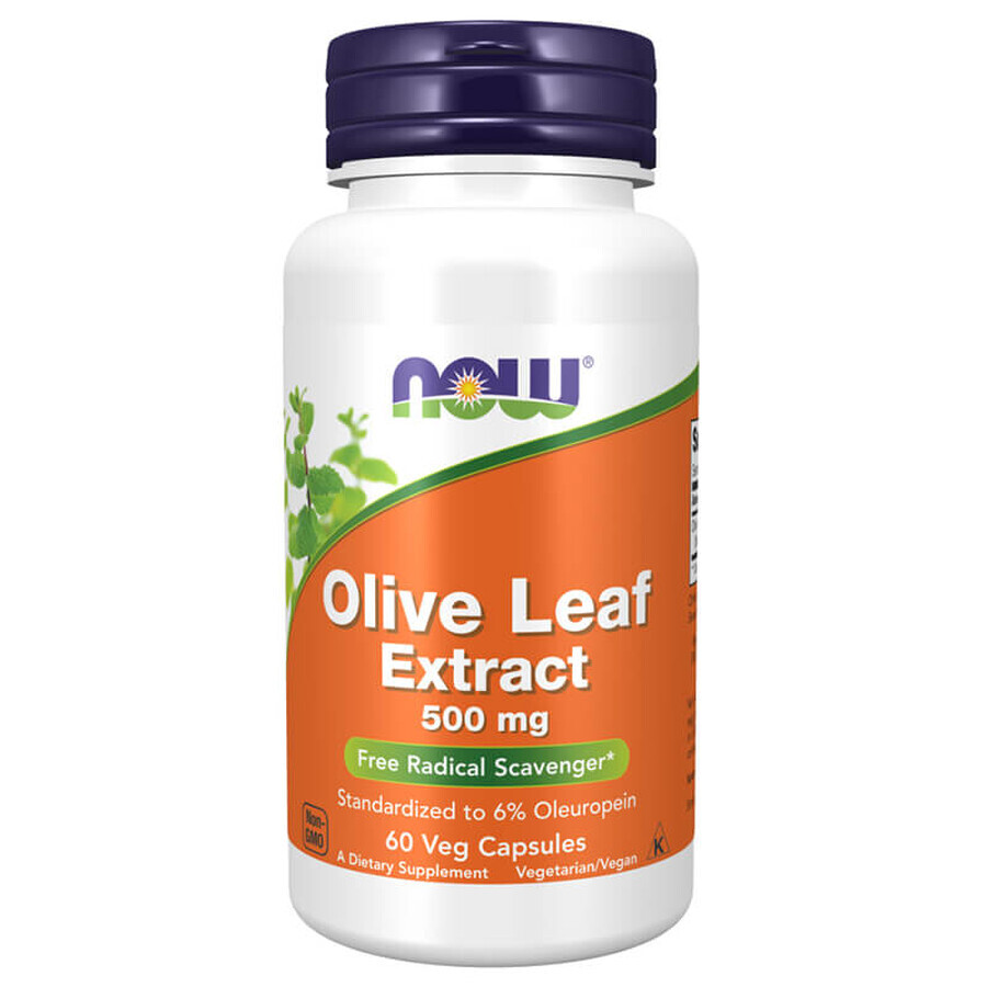 Now Foods Olive Leaf Extract 500mg, Olive Leaf, 60 Vegan Capsules