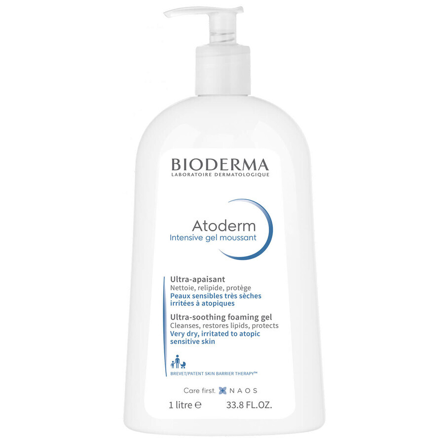 Bioderma Atoderm Intensive, gel nettoyant doux pour réduire les démangeaisons de la peau, 1 l