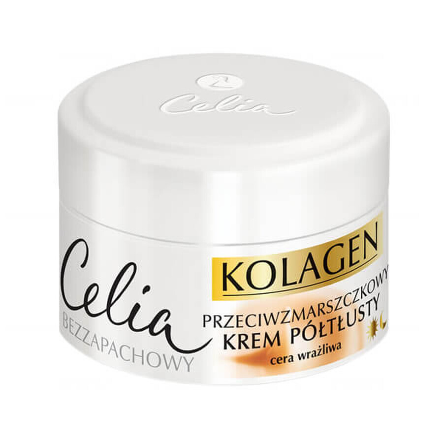 Celia Kolagen, Kollagen und Ziegenmilch, Anti-Falten Halbfettcreme, empfindliche Haut, 50 ml