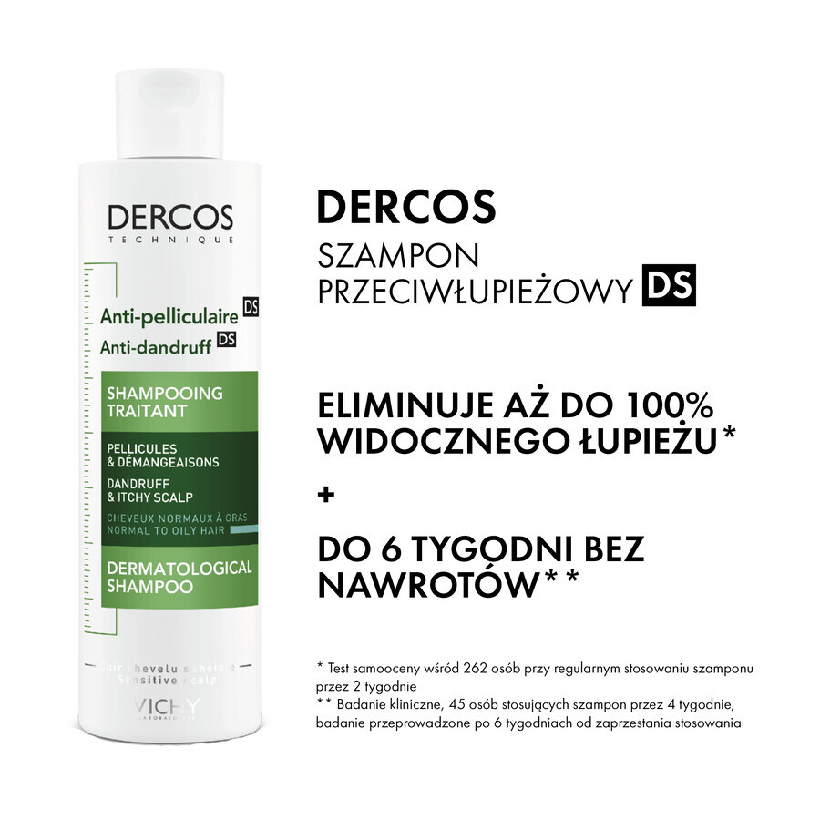 Vichy Dercos Anti Dandruff DS, șampon anti-mătreață, păr normal și gras, 200 ml