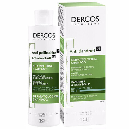 Vichy Dercos Anti Dandruff DS, șampon anti-mătreață, păr normal și gras, 200 ml