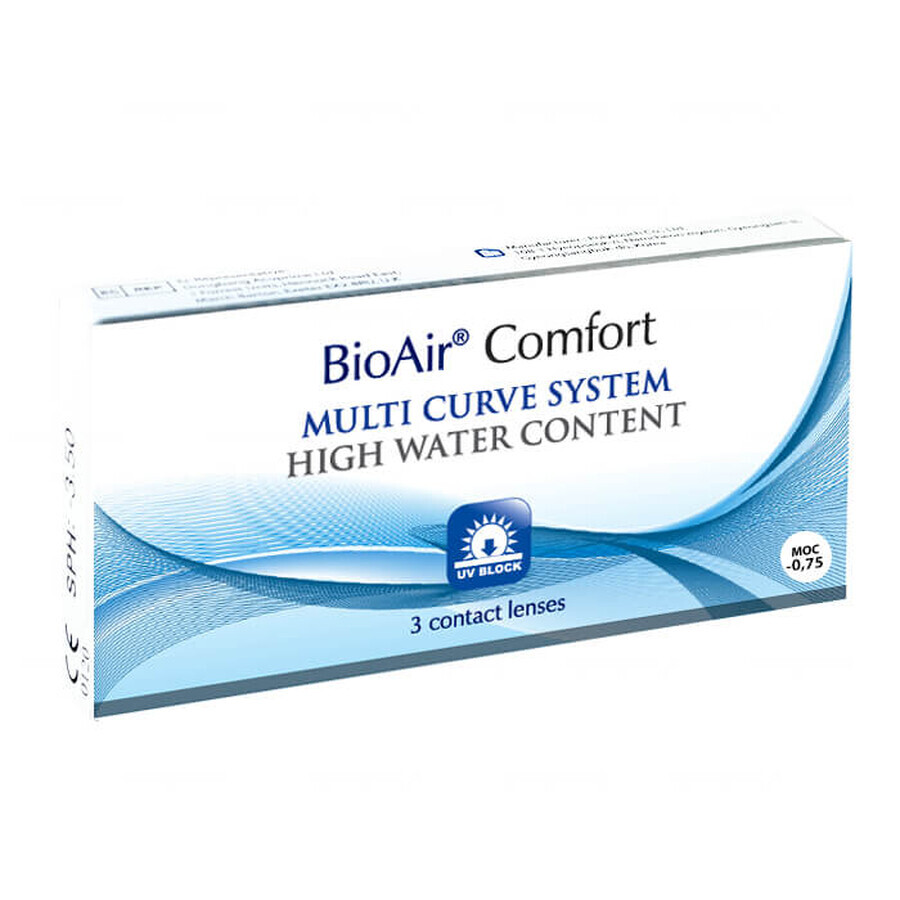 BioAir Comfort, contactlenzen, 30 dagen, -0,75, 3 stuks