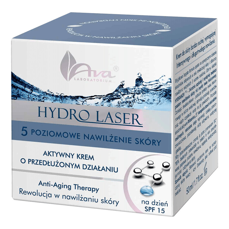 Ava Hydro Laser, crema activa de día de acción prolongada SPF 15, 50 ml