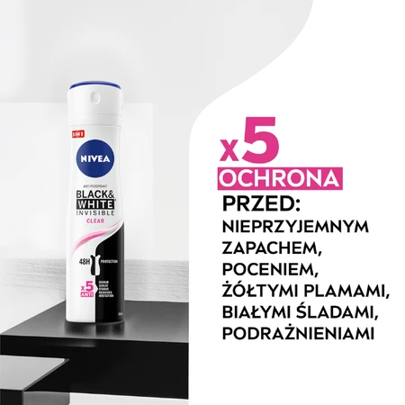 Nivea, spray antitranspirante, Invisible Black & White, Transparente, 150 ml