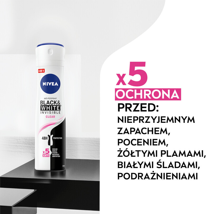 Nivea, spray antitranspirant, Invisible Black &amp; White, Clear, 150 ml