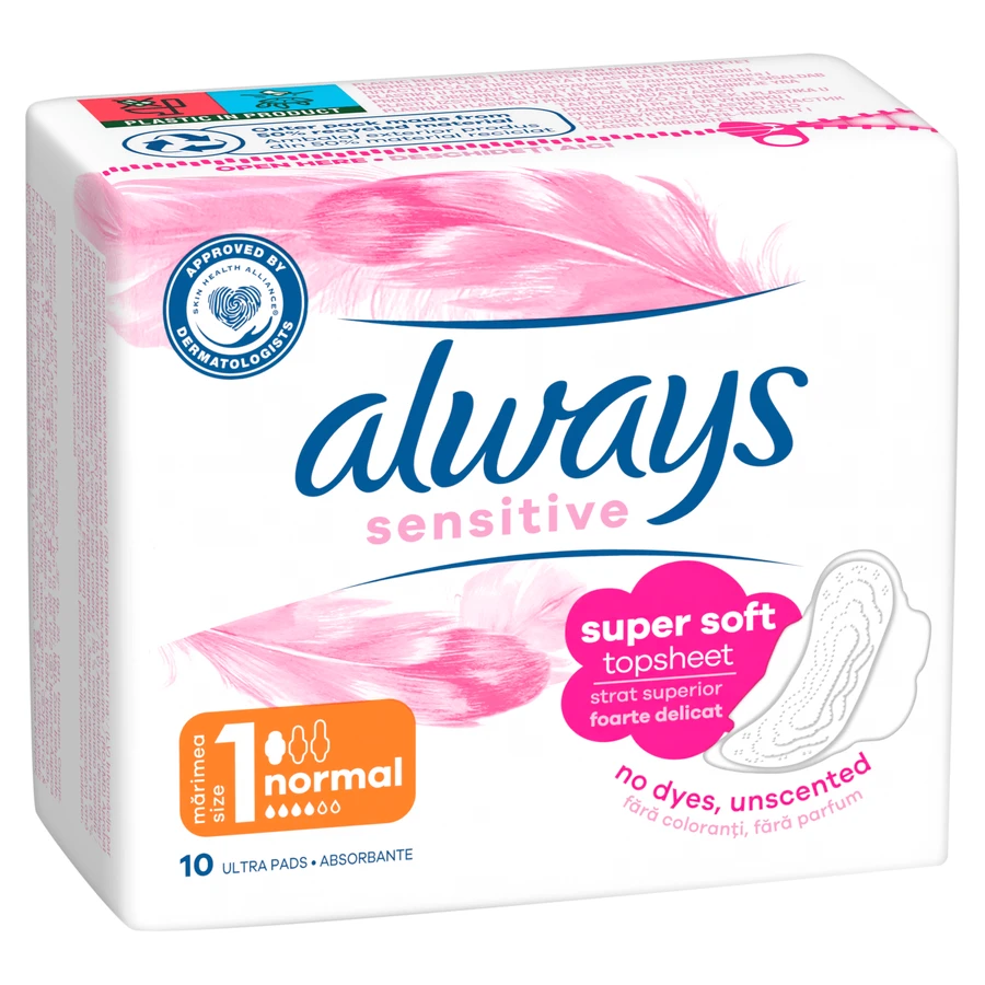 Always Sensitive, Damenbinden mit Flügeln, Ultra Normal Plus, 10 Stück
