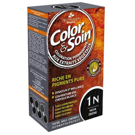 Color&amp;Soin, teinture pour cheveux, 1N, noir ébène, 135 ml