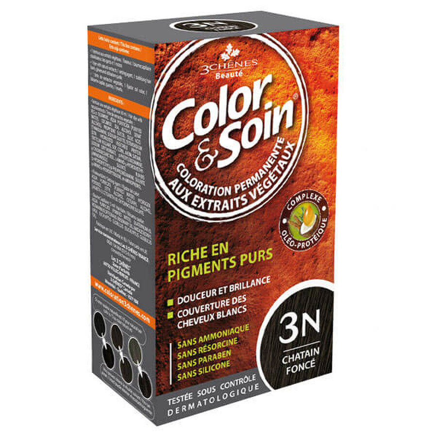 Color&amp;Soin, teinture pour cheveux, 3N, châtain foncé, 135 ml