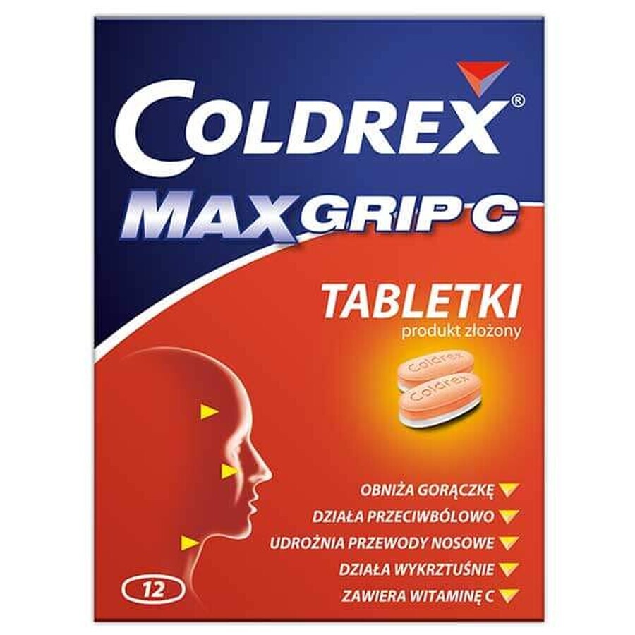 Coldrex MaxGrip C 500 mg + 25 mg + 5 mg + 20 mg + 30 mg, 12 Tabletten