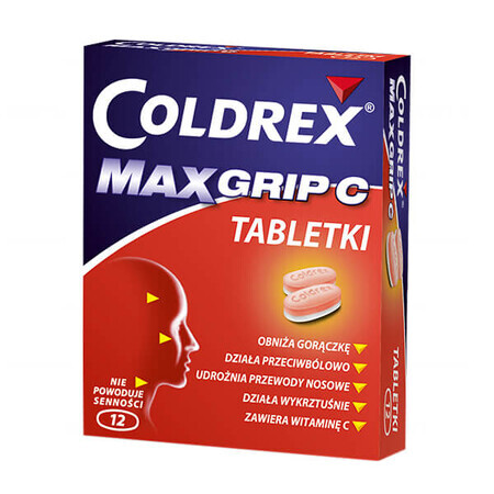 Coldrex MaxGrip C 500 mg + 25 mg + 5 mg + 20 mg + 30 mg, 12 Tabletten