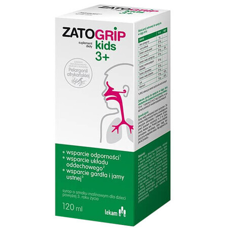 ZatoGrip Kids 3+, Sirup für Kinder, Himbeergeschmack, 120 ml