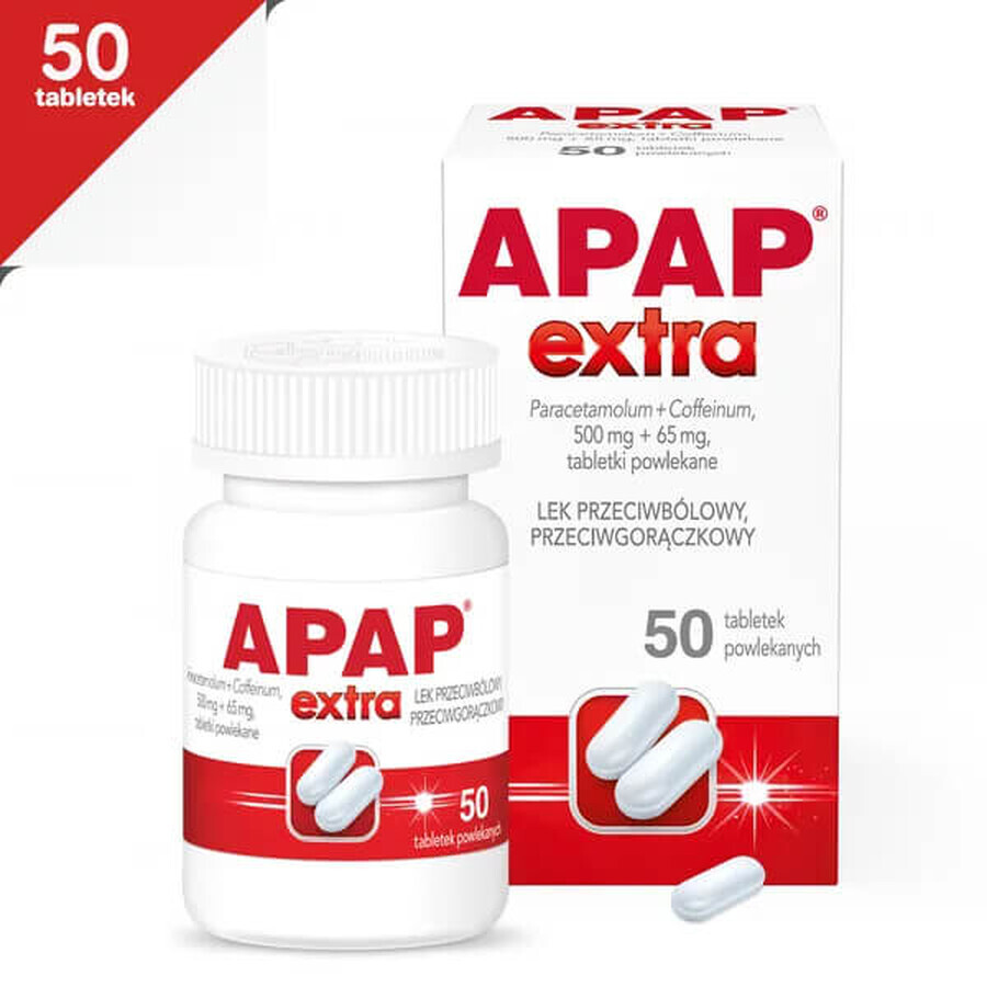 Apap Extra 500 mg + 65 mg, 50 film-coated tablets