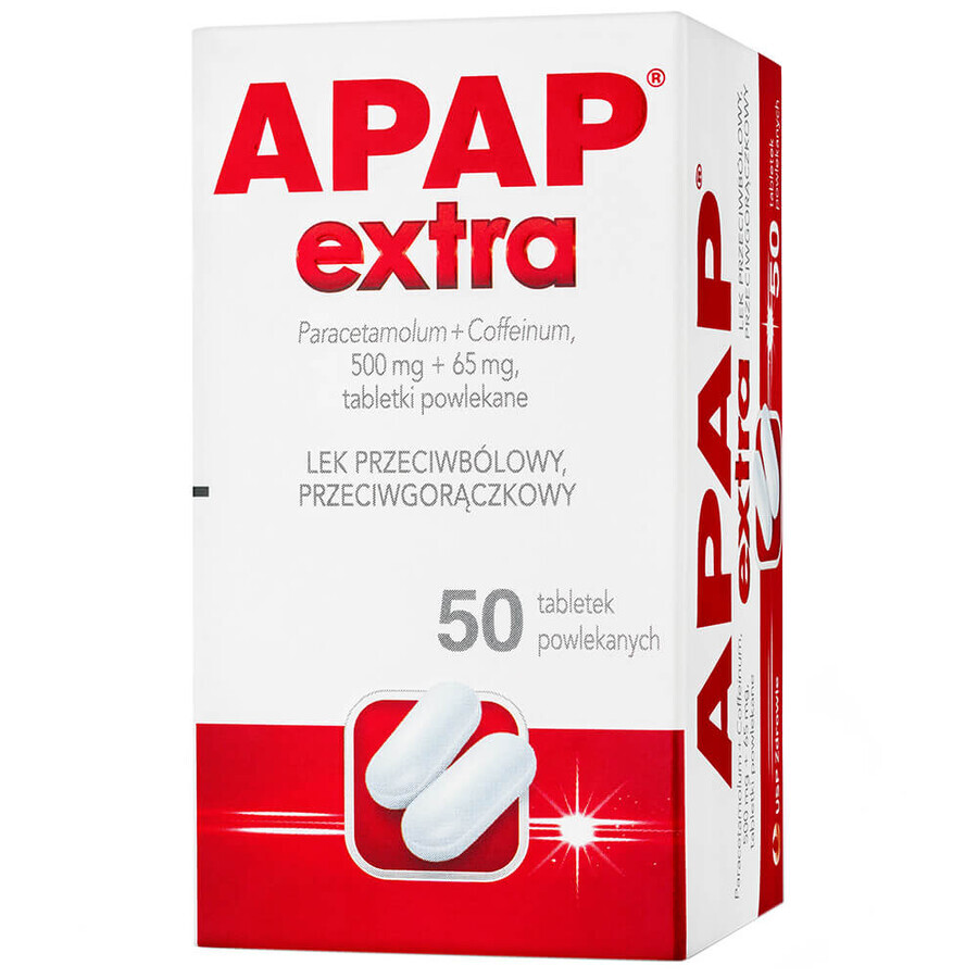 Apap Extra 500 mg + 65 mg, 50 film-coated tablets