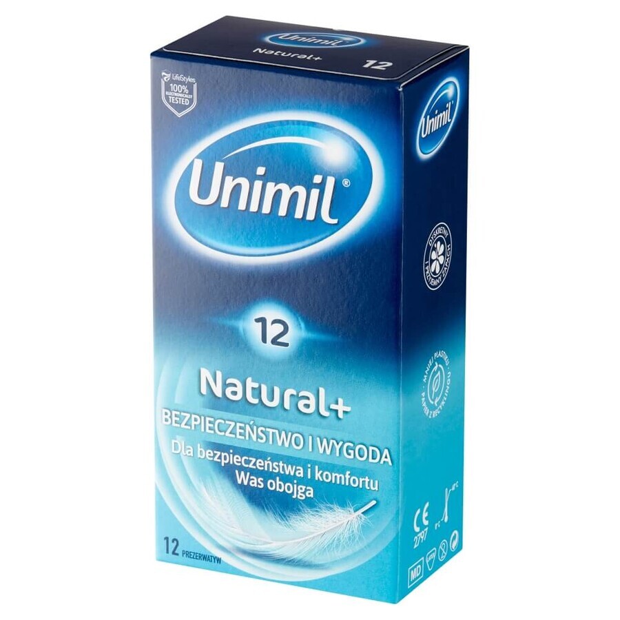 Unimil Natural+, klassische Kondome, 12 Stück