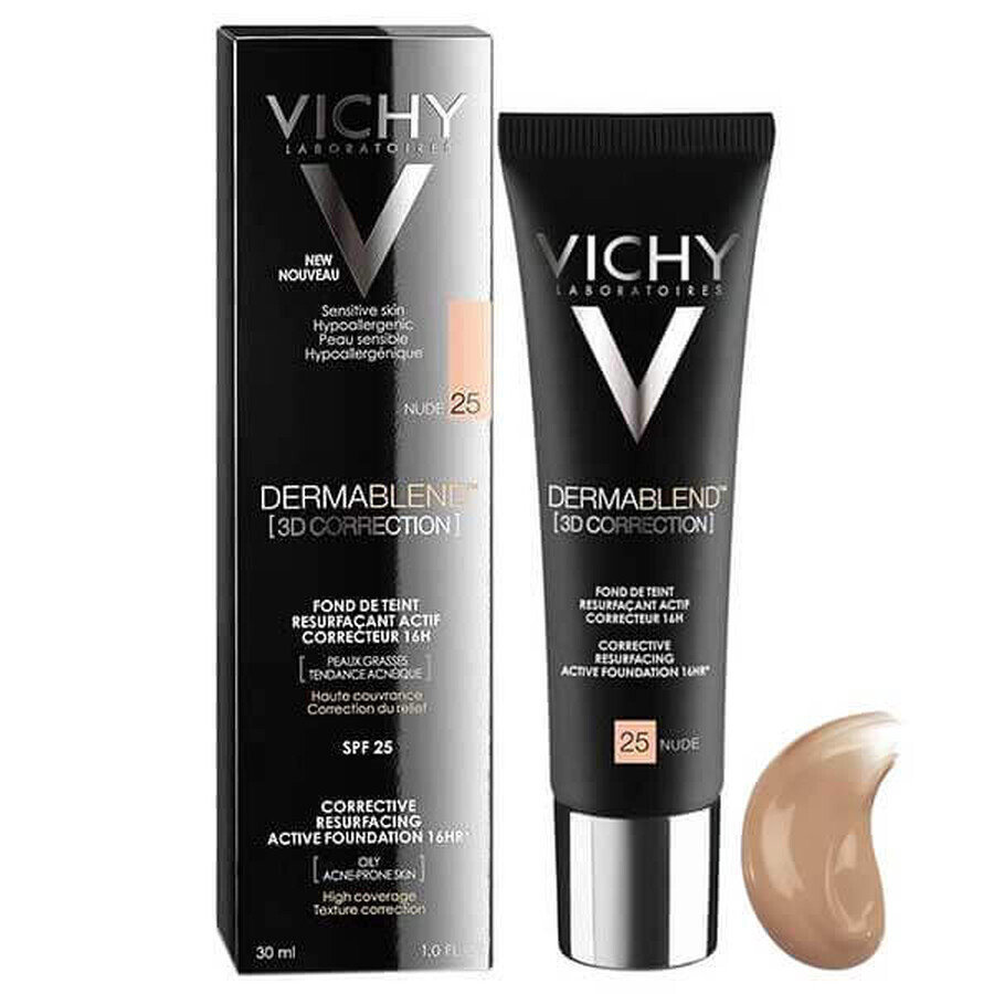 Vichy Dermablend Correction 3D, foundation for leveling the skin surface, No. 25, Nude, 30 ml