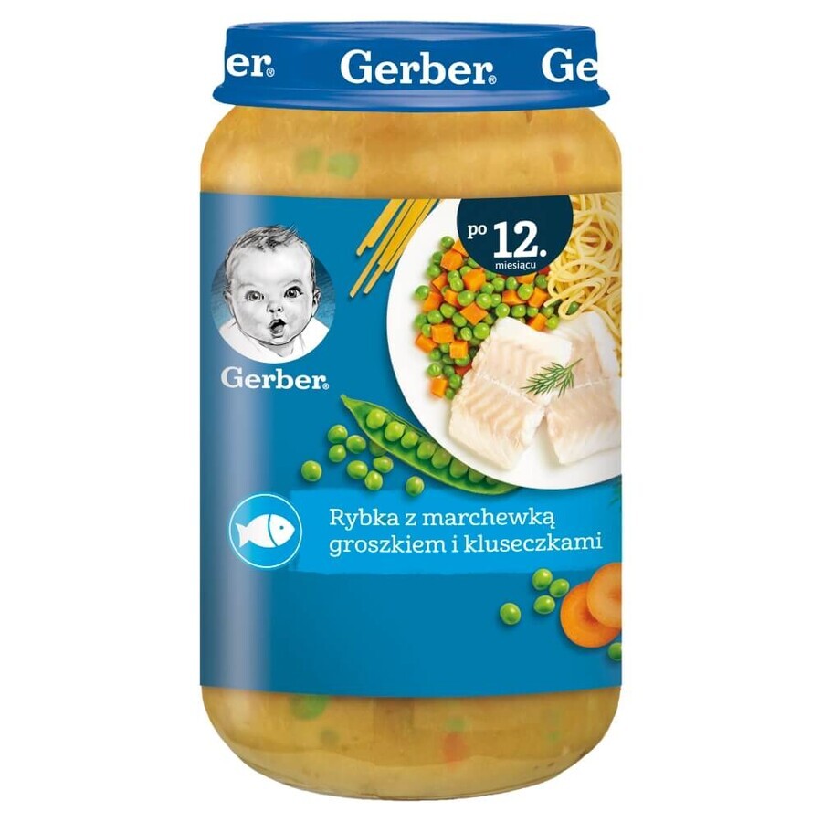 Gerber Junior Dinner, pescado con zanahorias, guisantes y albóndigas, a partir de 12 meses, 250 g