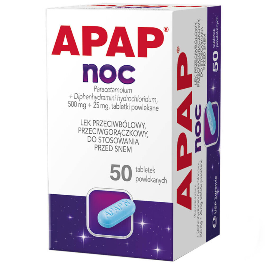 Apap Night 500 mg + 25 mg, 50 comprimate filmate