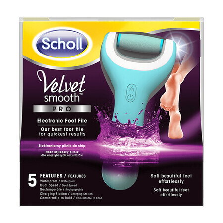 Scholl Velvet Smooth Pro, fișier electronic pentru picioare cu încărcător de baterii, rezistent la apă, albastru, 1 buc 