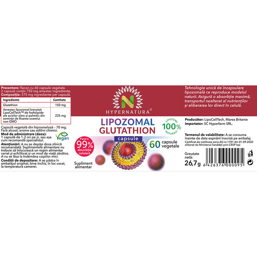 Glutathion liposomal, 60 vegetarische Kapseln, Hypernatura