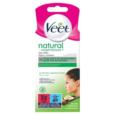 Veet Natural Inspirations, Wachspflaster für die Gesichtsepilation, alle Hauttypen, 12 Stück