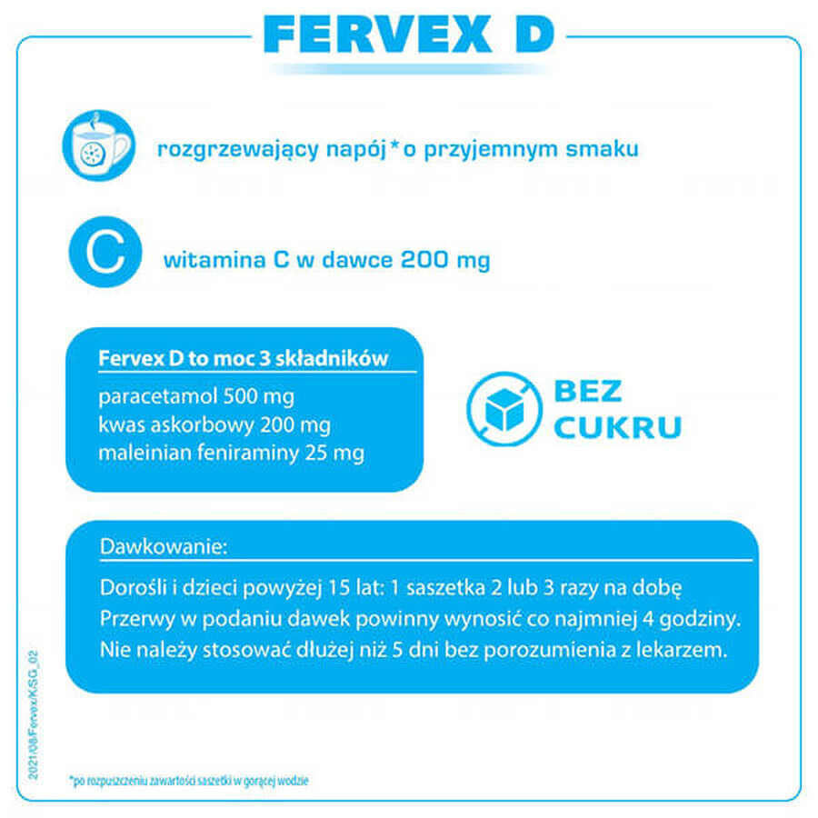 Fervex D 500 mg + 200 mg + 25 mg, granulado para solución oral, 8 sobres