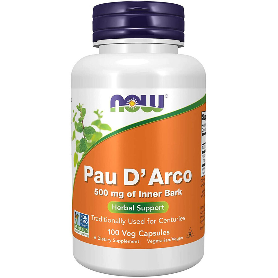 Now Foods Pau D'Arco 500 mg, lapacho, 100 capsule vegetali