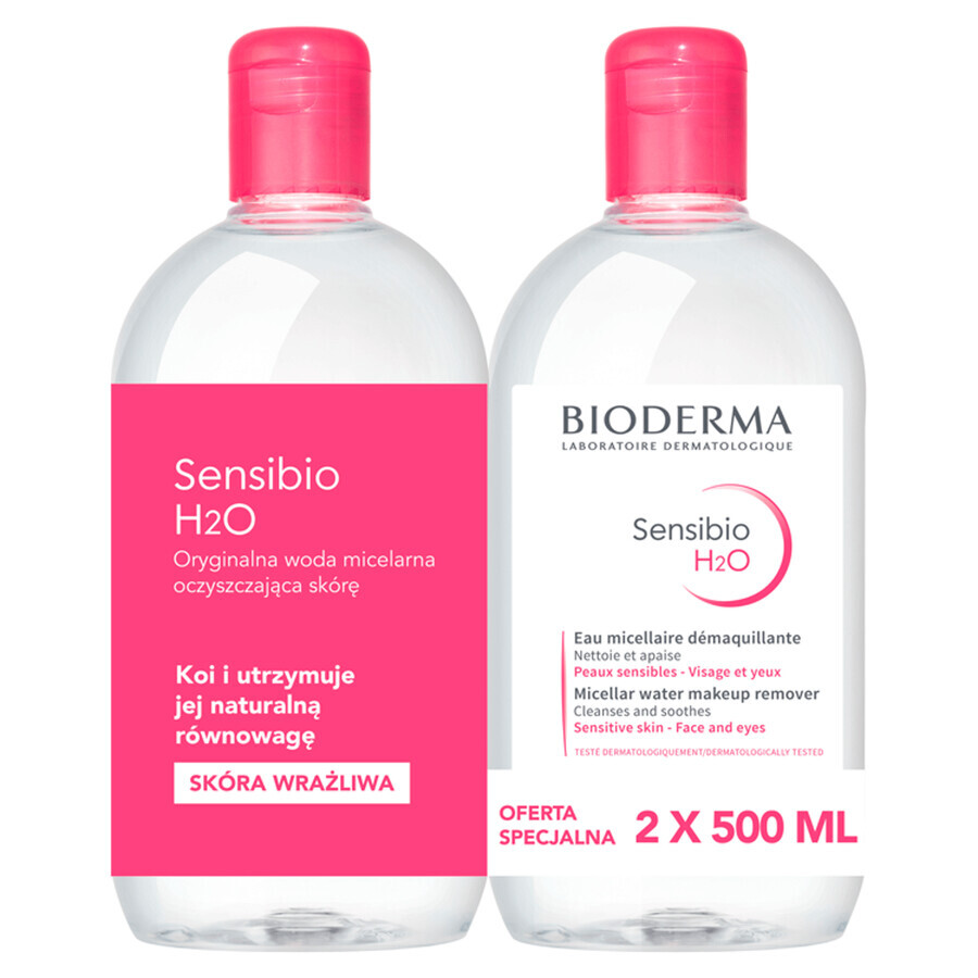 Bioderma Sensibio H2O, micellair water, gevoelige huid, 2 x 500 ml