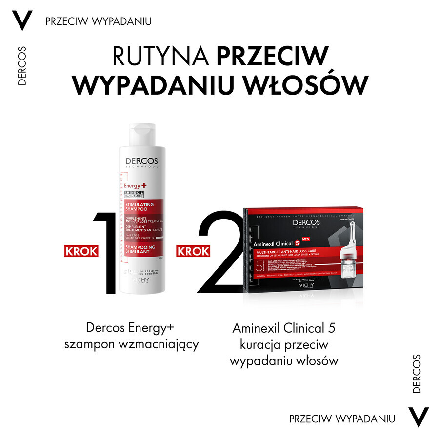 Vichy Dercos Aminexil Clinical 5, Haarausfallbehandlung für Männer, 6 ml x 21 Ampullen