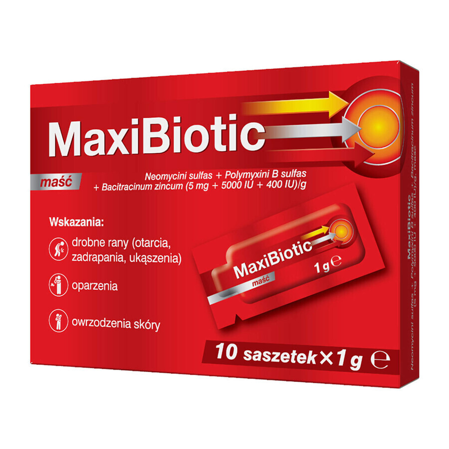 Maxibiotikum (5 mg + 5000 UI + 400 UI)/g, Salbe, 1 g x 10 Beutel