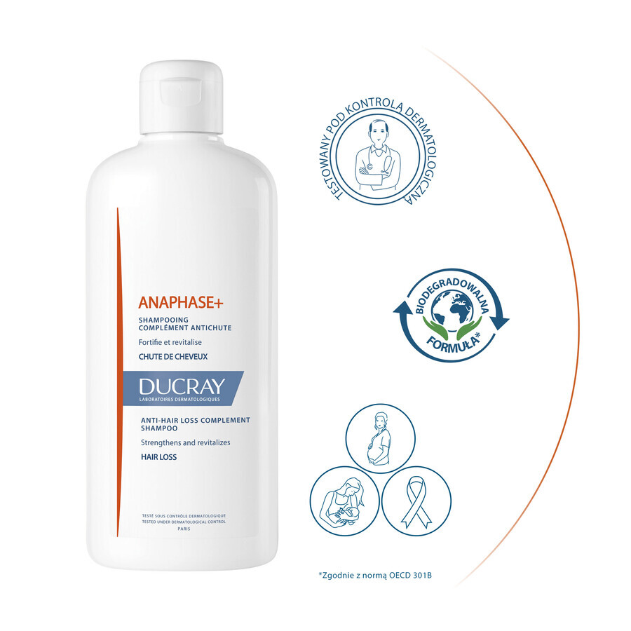 Ducray Anaphase+, Shampoo gegen Haarausfall, stärkt und verleiht Volumen, 400 ml