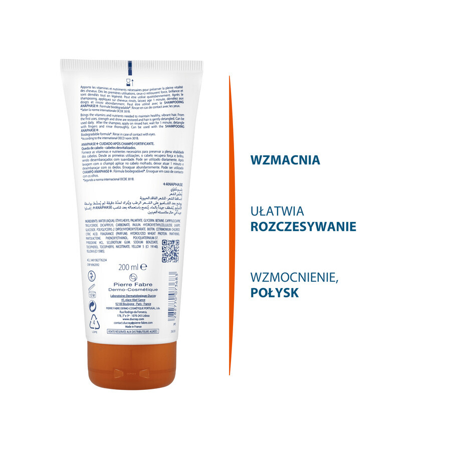 Ducray Anaphase+, versterkende haarconditioner, vergemakkelijkt het kammen, 200 ml