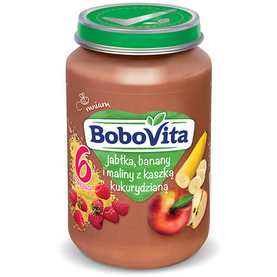 BoboVita Dessert, Apfel, Banane und Himbeere mit Maisgrieß, nach 6 Monaten, 190 g