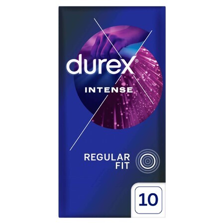 Durex Intense, condooms met stimulerende gel, geribbeld met bies, 10 stuks