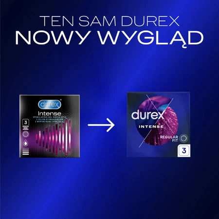 Durex Intense, prezervative cu gel stimulant, cu nervuri, 3 bucăți