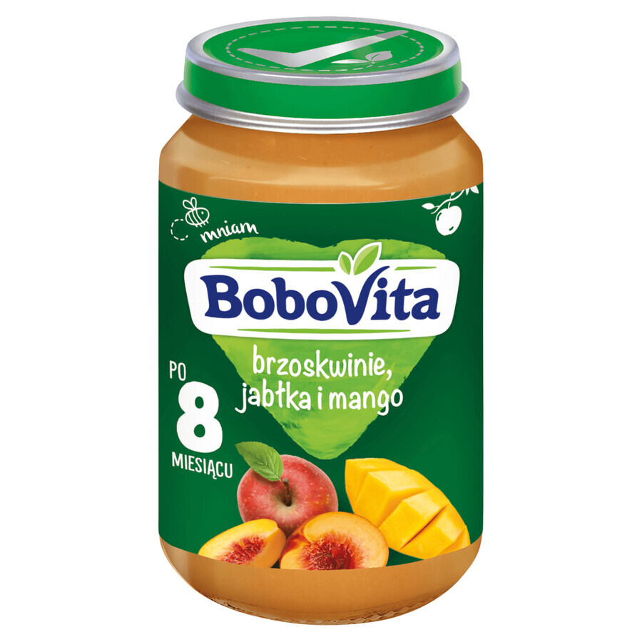 BoboVita Dessert, piersici, mere, mango, după 8 luni, 190 g