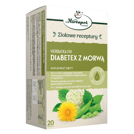 Herbapol Diabetex con morera, solución de té, 1,5 g x 20 sobres