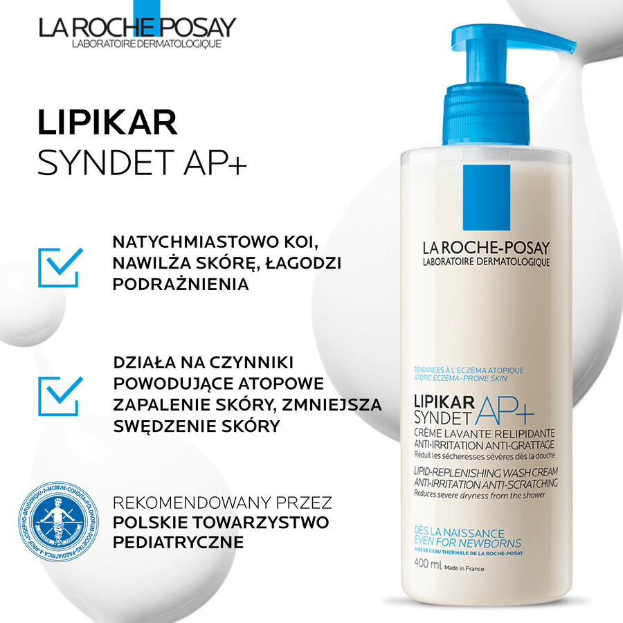 La Roche-Posay Lipikar Syndet AP+, rückfettende Körpercreme, ab Geburt, 400 ml